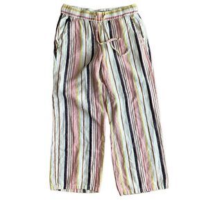 Old Navy Womens High Rise Wide Leg Linen Blend Pull-On Pants Multi-Striped Sz S